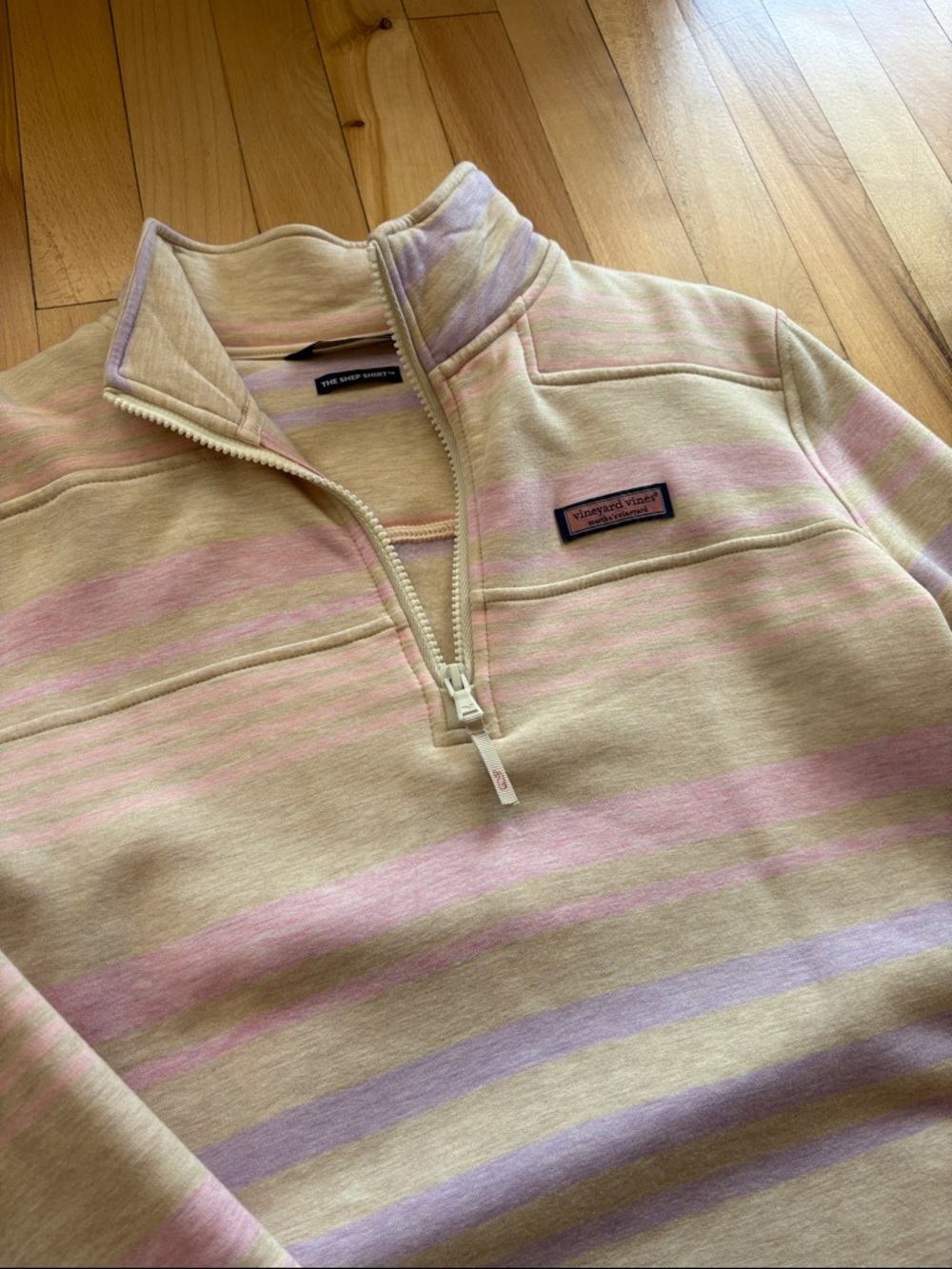 Vineyard Vines Cream Pullover with Pink & Lavender Stripes - Picture 2 of 3